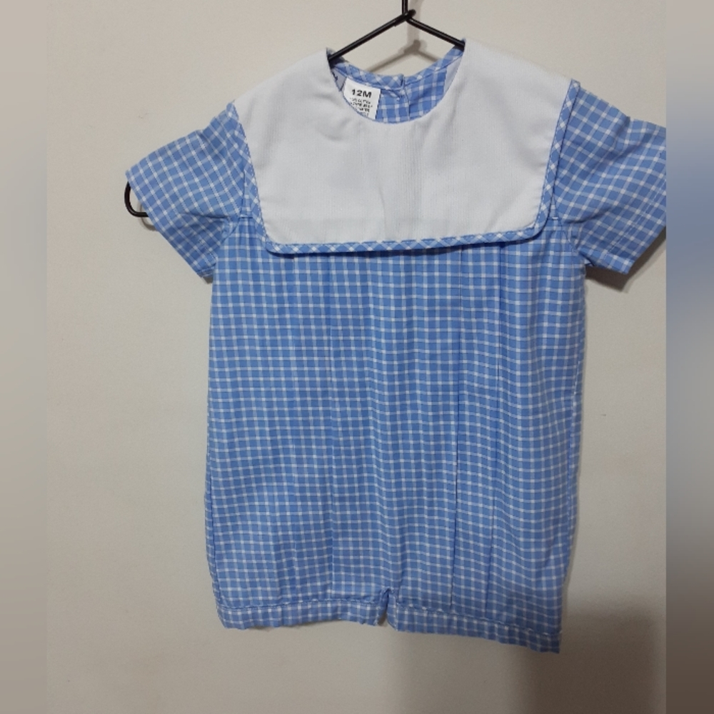 Blue gingham sailor collar romper by Orient Express size 12M